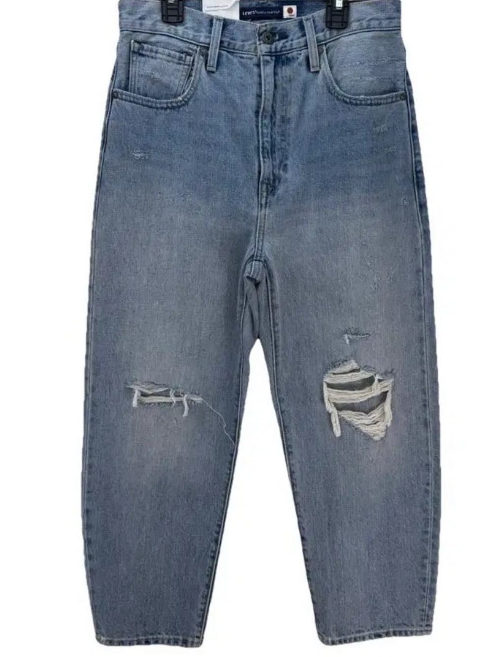 Levi’s Blue Tab Drop Barrel Japan Denim Blue Wash Distressed Jeans Crop 28 30